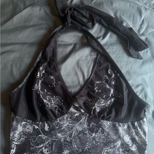 Black Mesh Halter Top